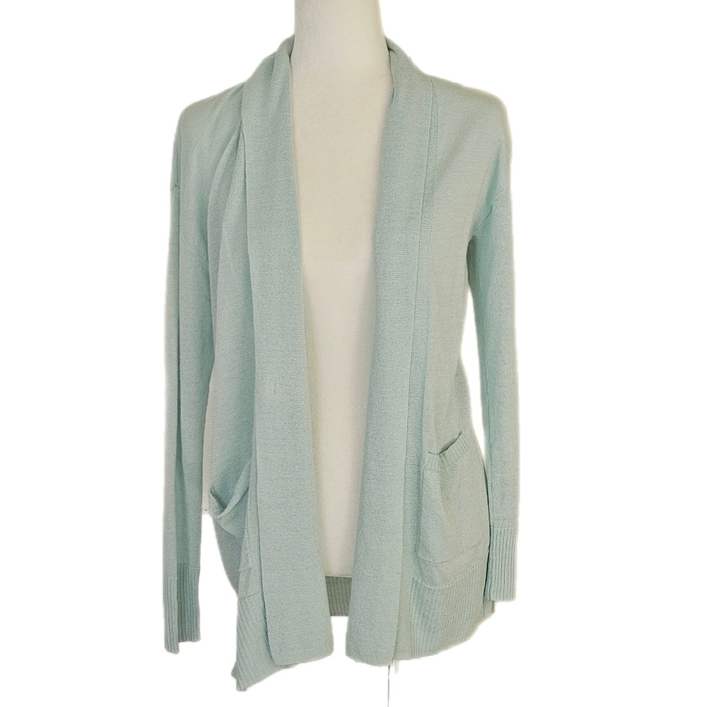 Talbots Light Blue Linen Blend Long Sleeve Open Front Cardigan Sweater Size S